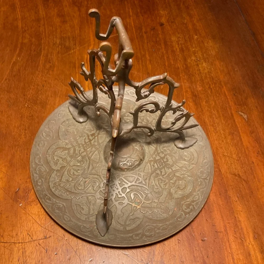 Antique Bronze desk pen holder/ rest probably Persian Islamic symbols on base